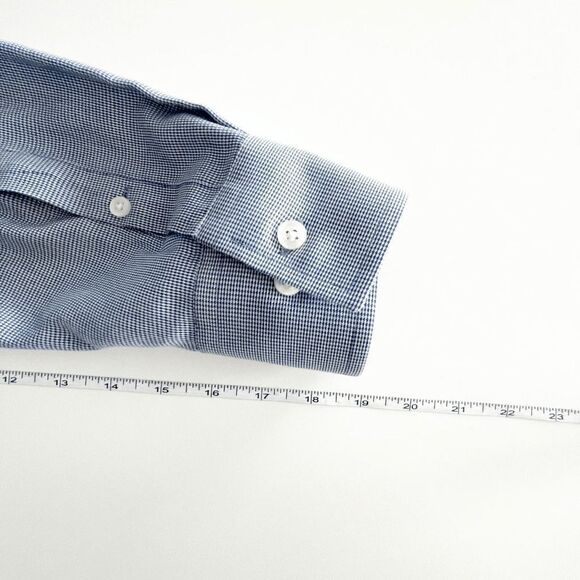 Michael Kors Mens Non Iron Shirt Button Long Sleeve Houndstooth Blue 16 Neck - Picture 8 of 8